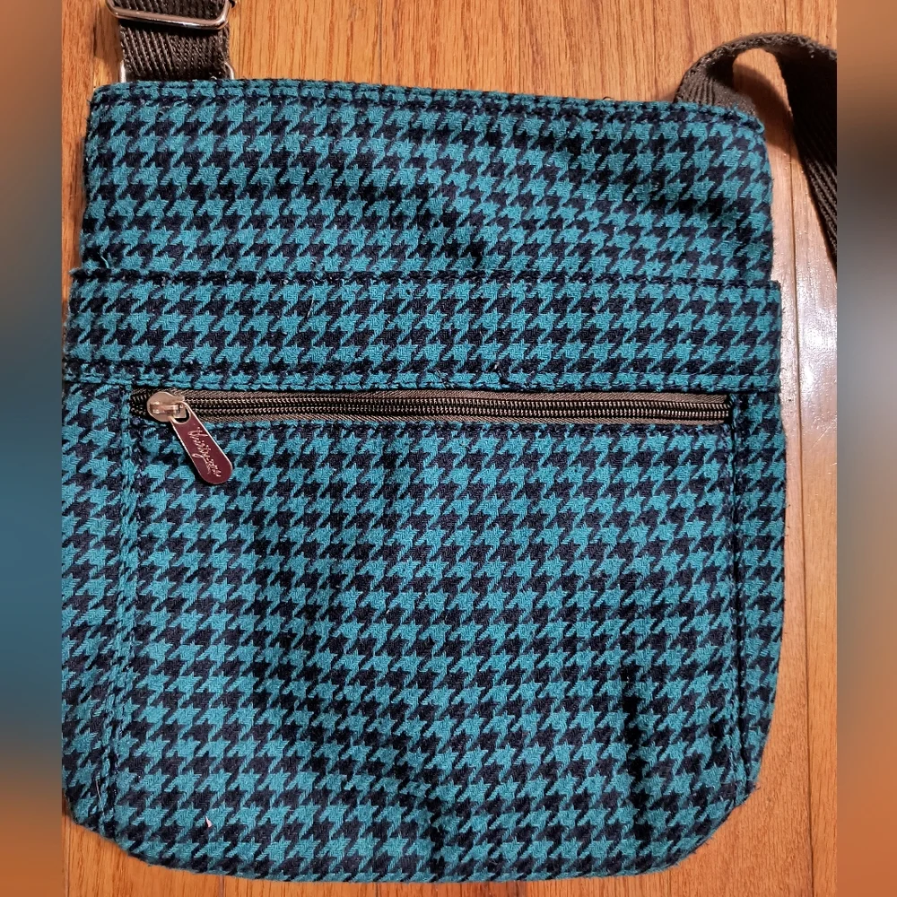 3/$10⭐ Thirty-One crossbody bag purse, blue/navy/brown hounds tooth - Picture 3 of 11
